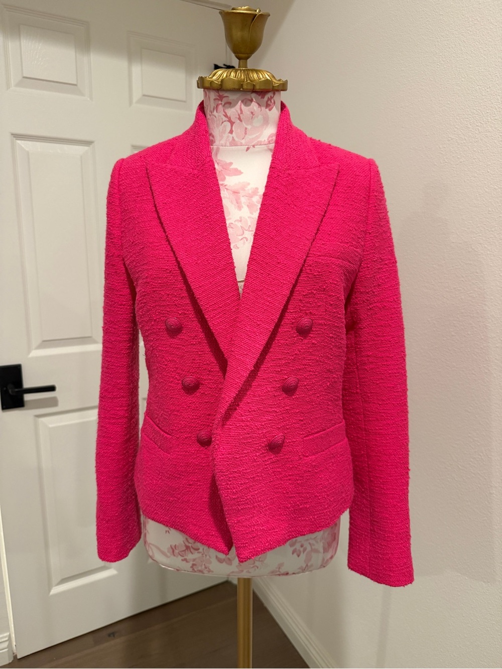 L'AGENCE Pink Bouclé Double-Breasted Blazer